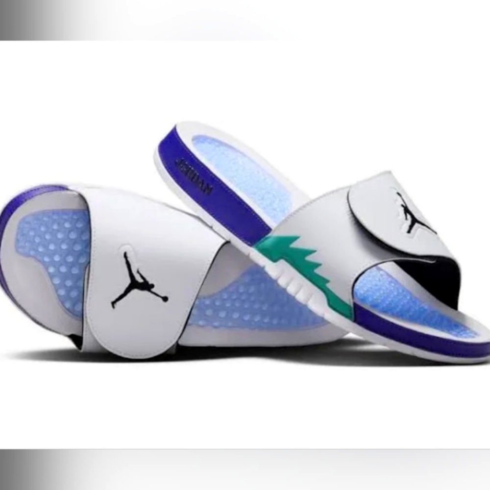 Jordan Hydro GRAPE RETRO 5 Slide Sandals in White and Grape Purple Teal New 2025